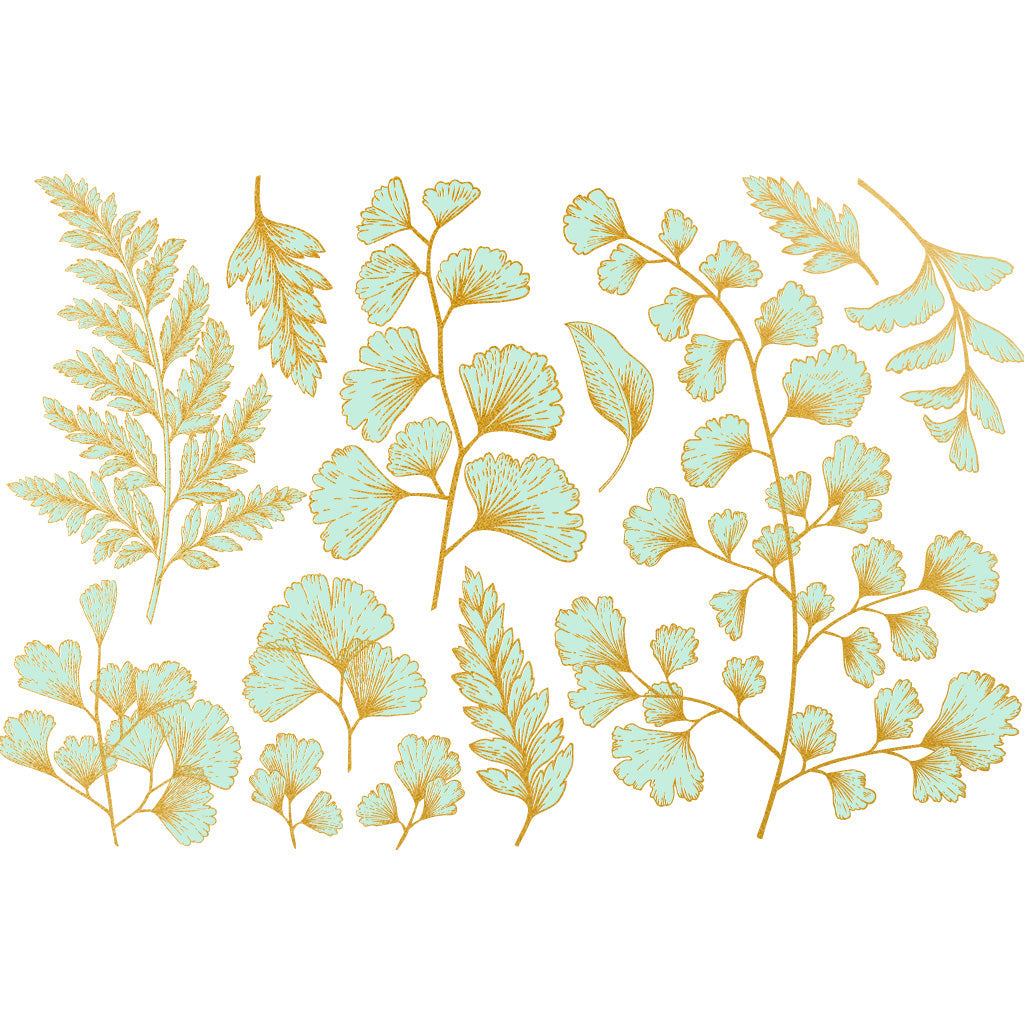 Gold Overglaze Decal - Teal & Gold - Leaf